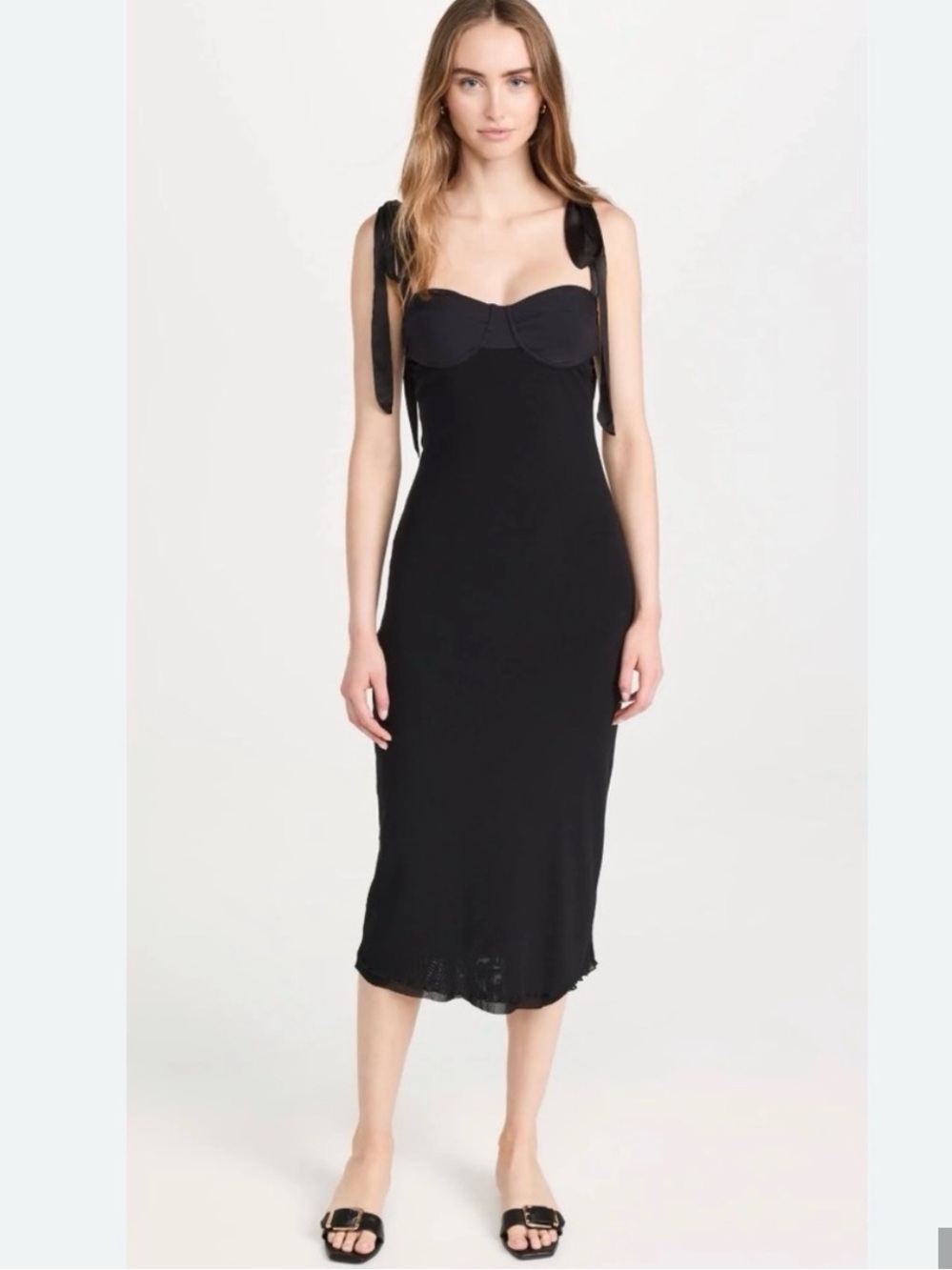 FREE PEOPLE | Girls Got Glam | Black Sweetheart Slip Midi Dress | Size M